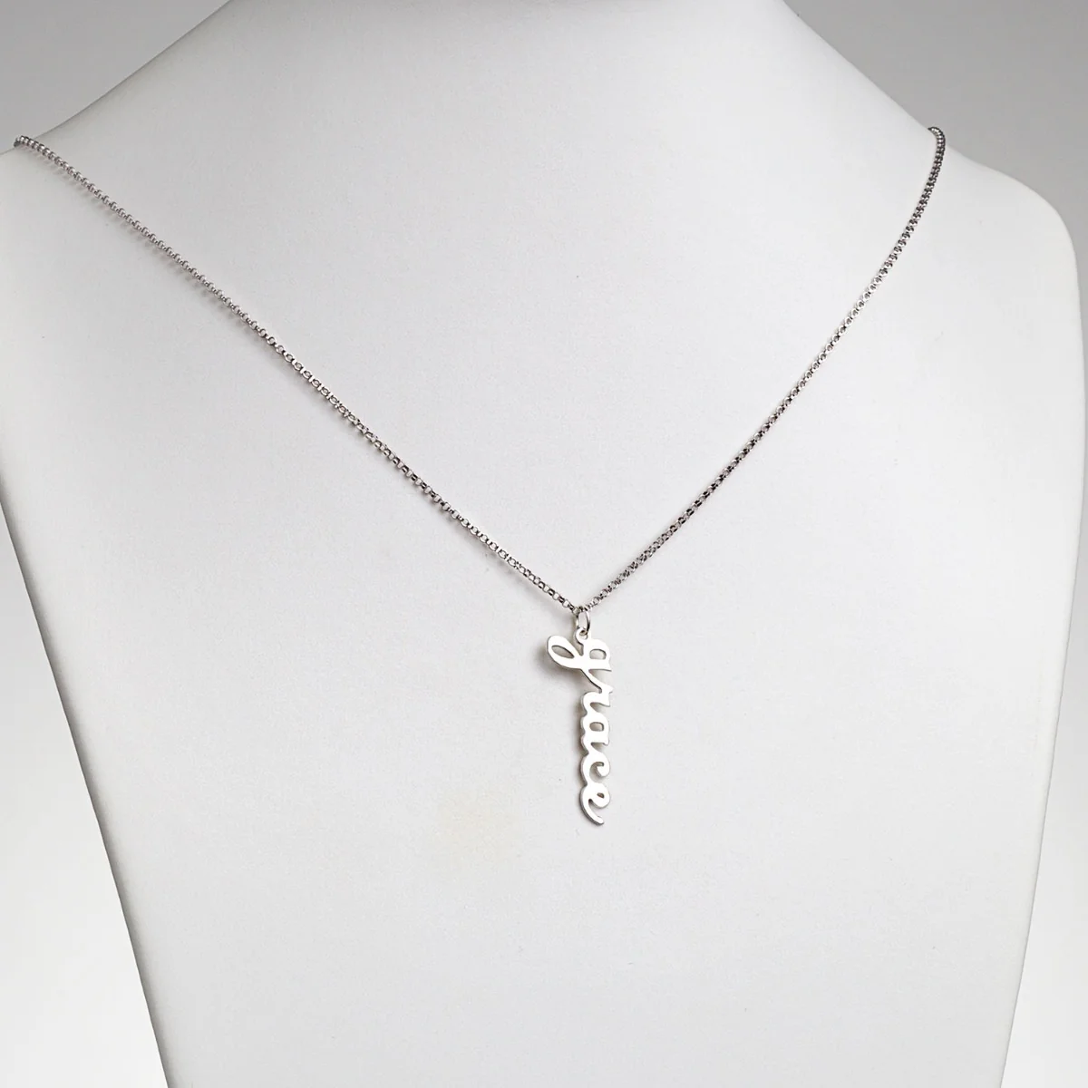 Sterling Silver Vertical Lowercase Script Name Necklace - Image 3