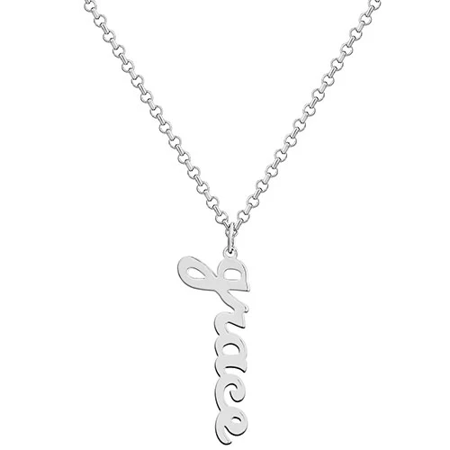 Sterling Silver Vertical Lowercase Script Name with Free Freshwater Pearl Earrings - Image 2