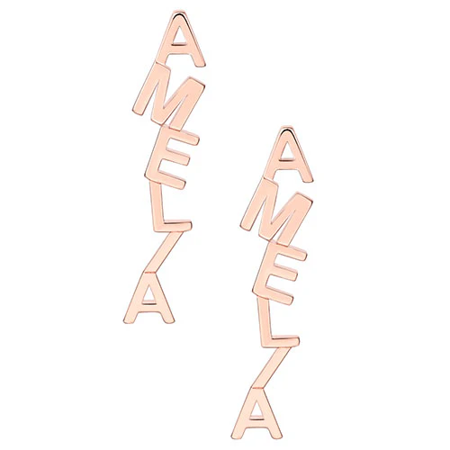 Sterling Silver Vertical Name Button Earrings - Image 3