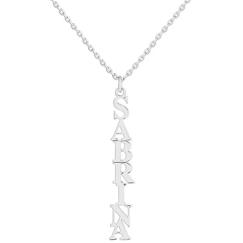 Sterling Silver Vertical Uppercase Name with Free Hoop Earrings - Image 4