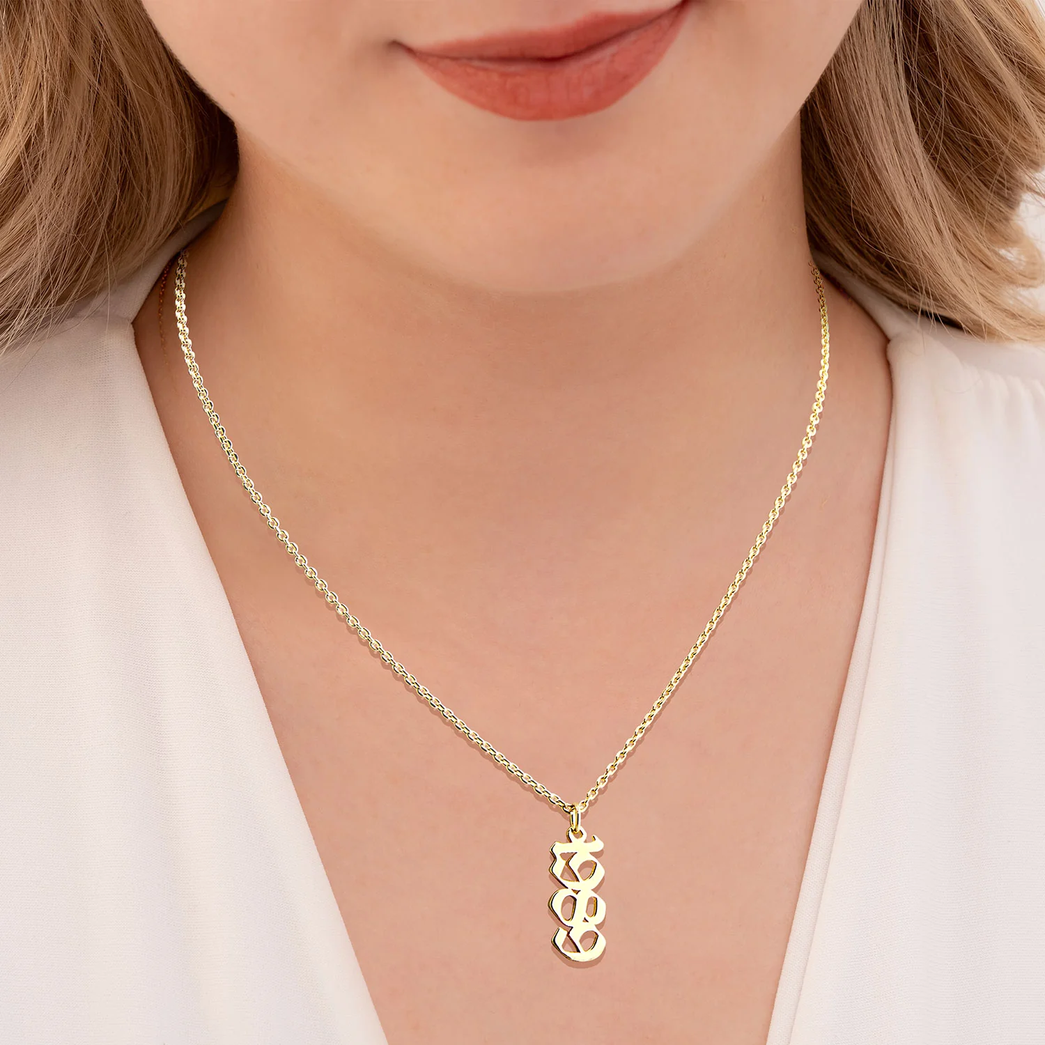 Sterling Silver Vertical Year Plaque Necklace - Old English - Image 3