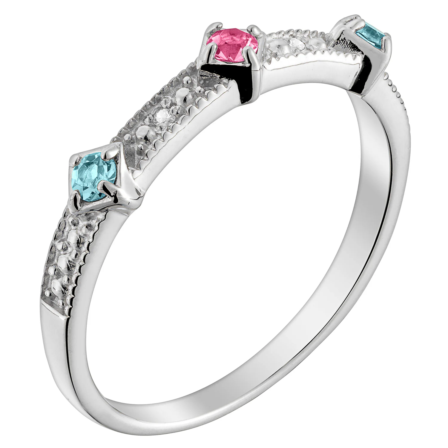 Sterling Silver Vintage Birthstone with Diamond Accent Ring - Image 2