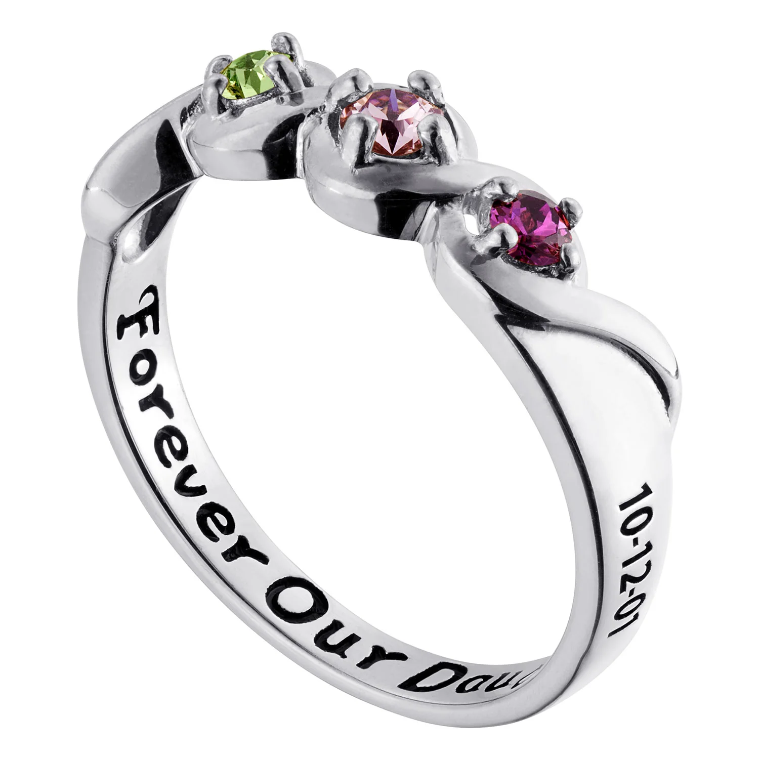 SterlingPLUS Platinum over Sterling Daughters Name & Date Birthstone Ring - Image 3