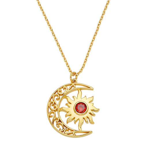 Sun and Crescent Moon with Birthstone Necklace - Image 4