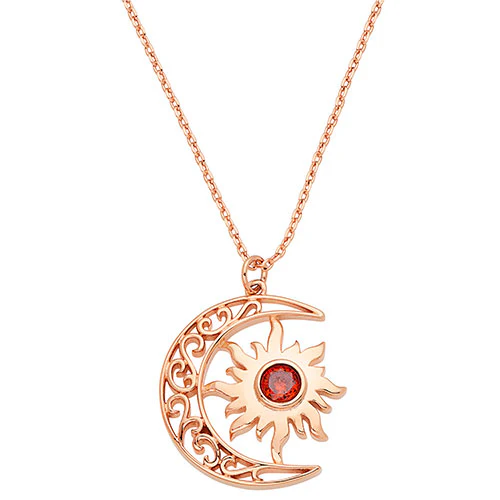Sun and Crescent Moon with Birthstone Necklace - Image 6