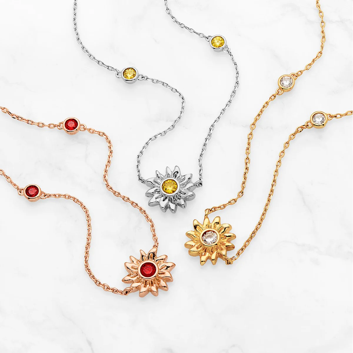Sunflower Station Necklace with Birthstones