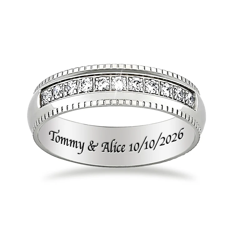 Titanium CZ Beaded Engraved Band