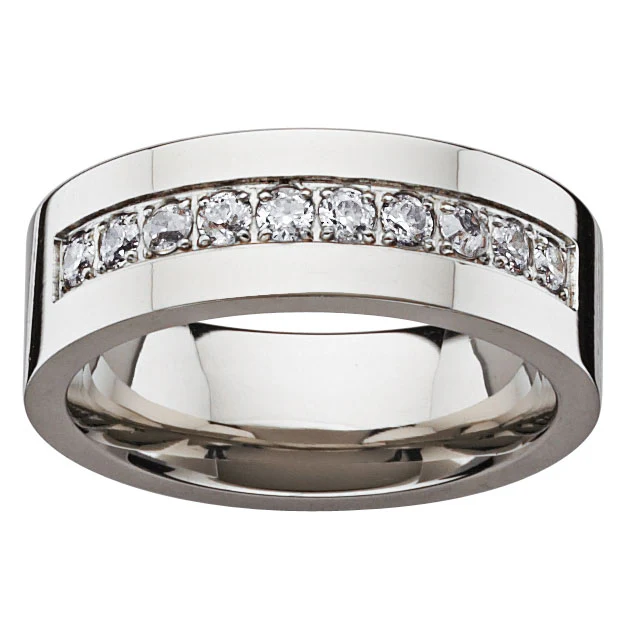 Titanium & CZ Channel Band Ring