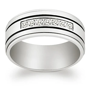 Titanium & CZ Engraved Grooved Band Ring