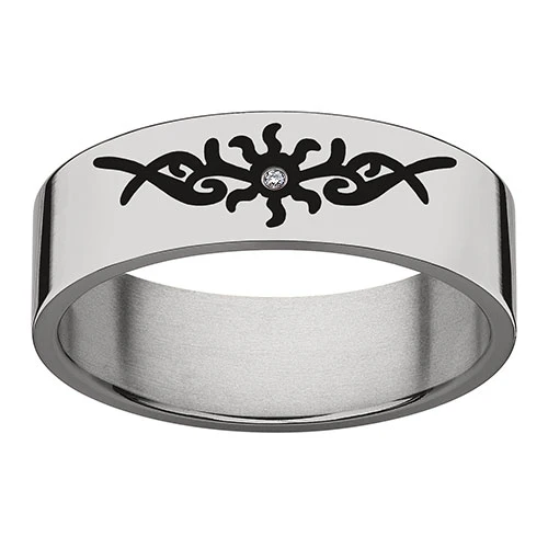 Titanium & Genuine Diamond  Tribal Ring