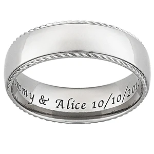 Titanium Polished Detailed Edge Engraved Band