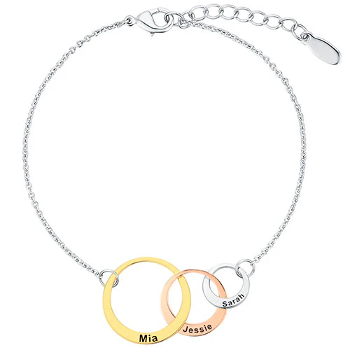 Tricolor Engraved Generations Interlocking Circles Bracelet