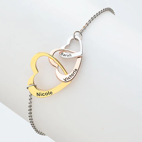 Tricolor Engraved Generations Interlocking Circles Bracelet - Image 2
