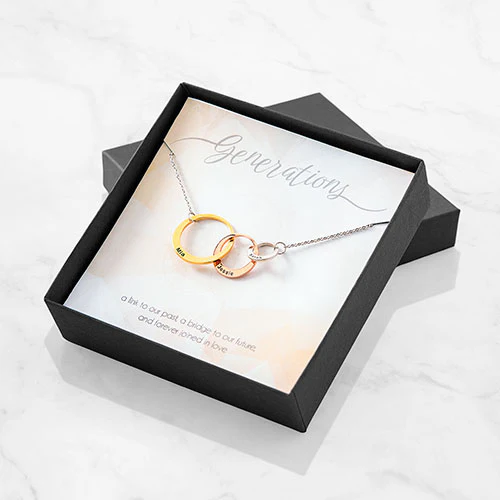 Tricolor Engraved Generations Interlocking Circles Necklace - Image 3