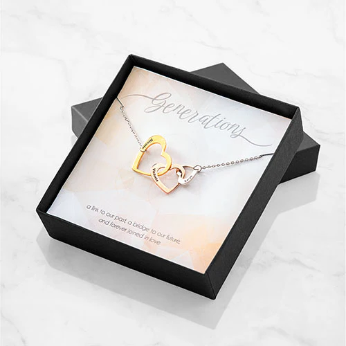 Tricolor Engraved Generations Interlocking Hearts Necklace - Image 2