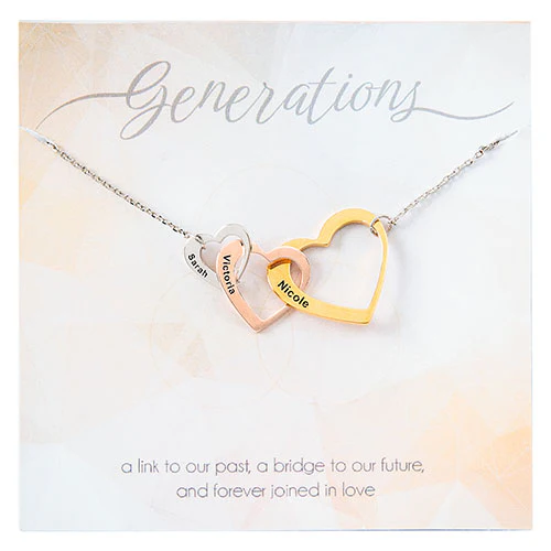Tricolor Engraved Generations Interlocking Hearts Necklace - Image 3