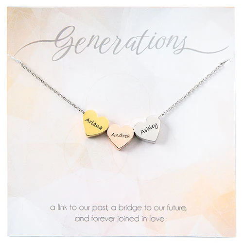 Tricolor Petite Engraved Generations Heart Necklace - Image 3