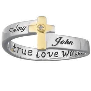 "True Love Waits" Top-Engraved Sterling Silver Name &  Diamond Purity Ring