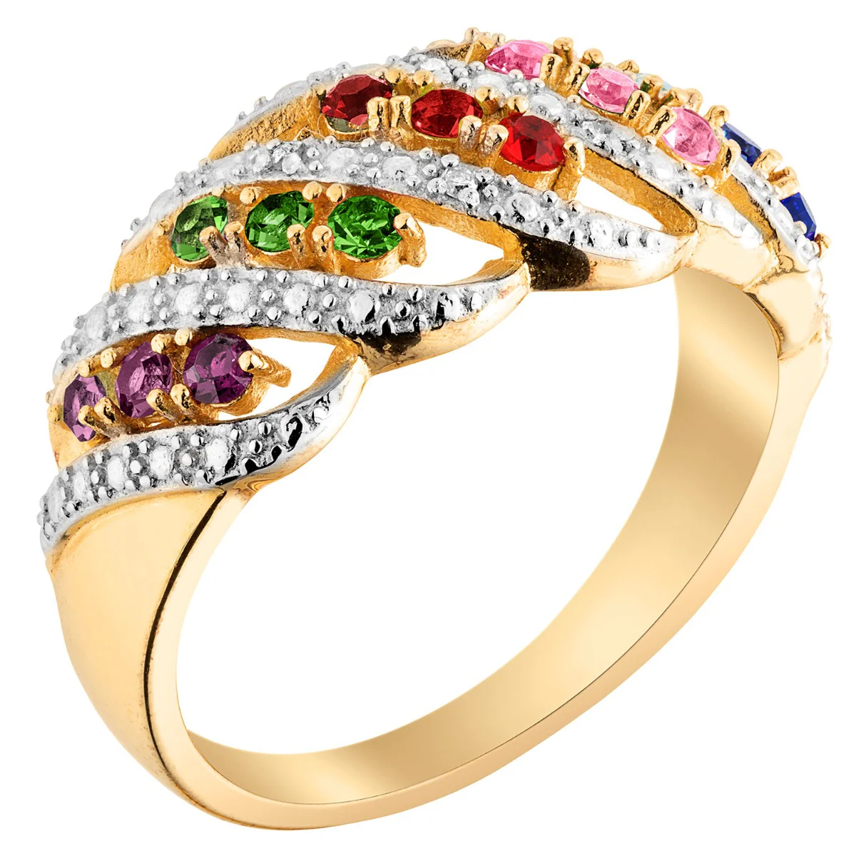 Two-tone Family Birthstone Swirl with Diamond Accent Ring - Image 2