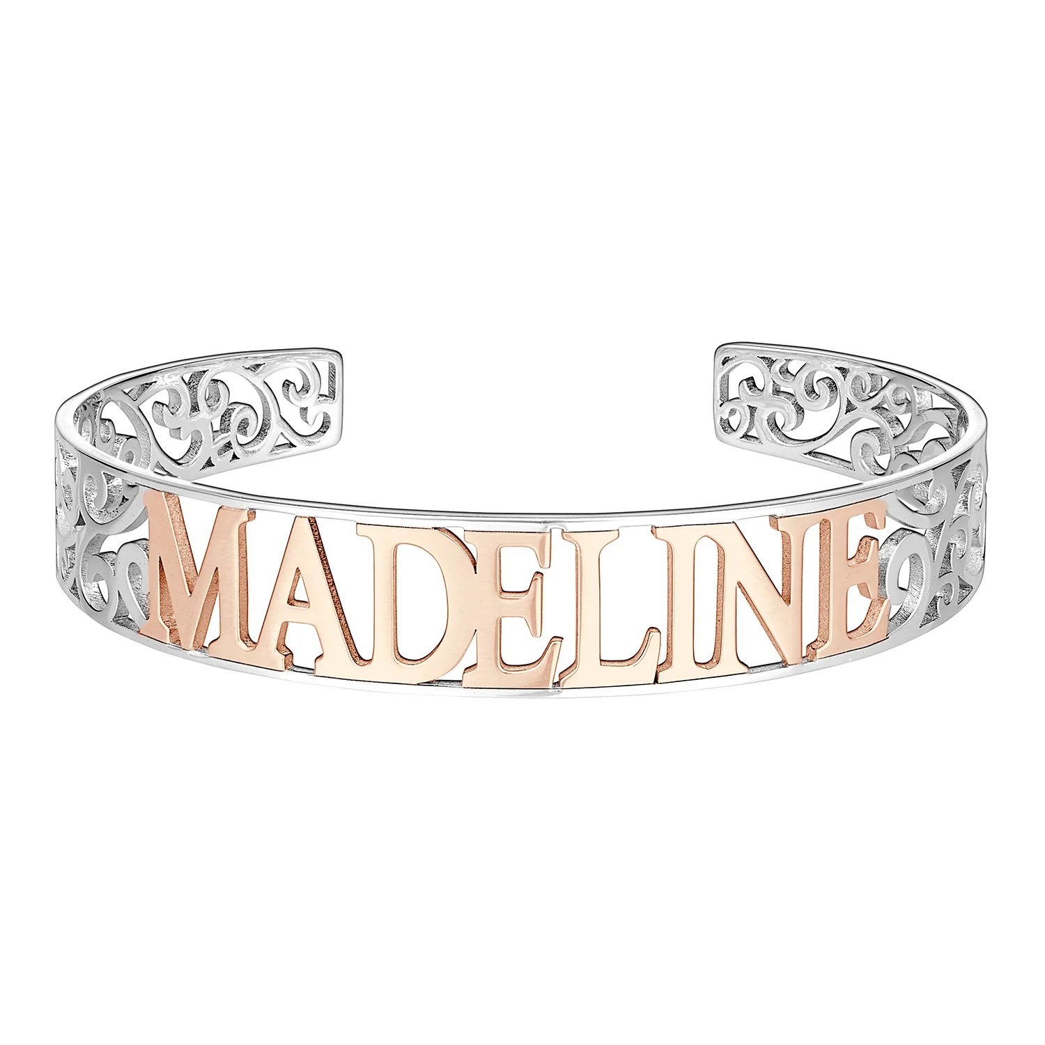 Two-Tone Name Cuff with Filigree Design - Image 3
