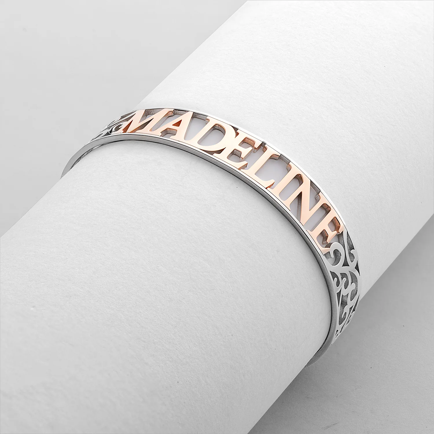 Two-Tone Name Cuff with Filigree Design - Image 4
