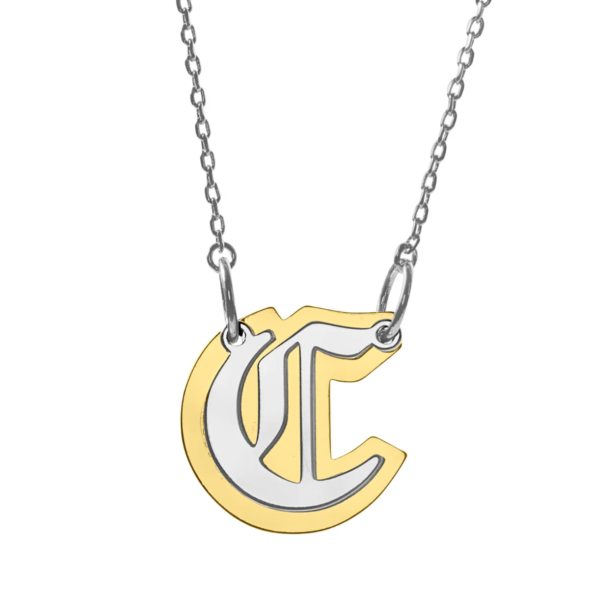 Two-Tone Initial on Mirrored Reflective Plaque Necklace - Image 4