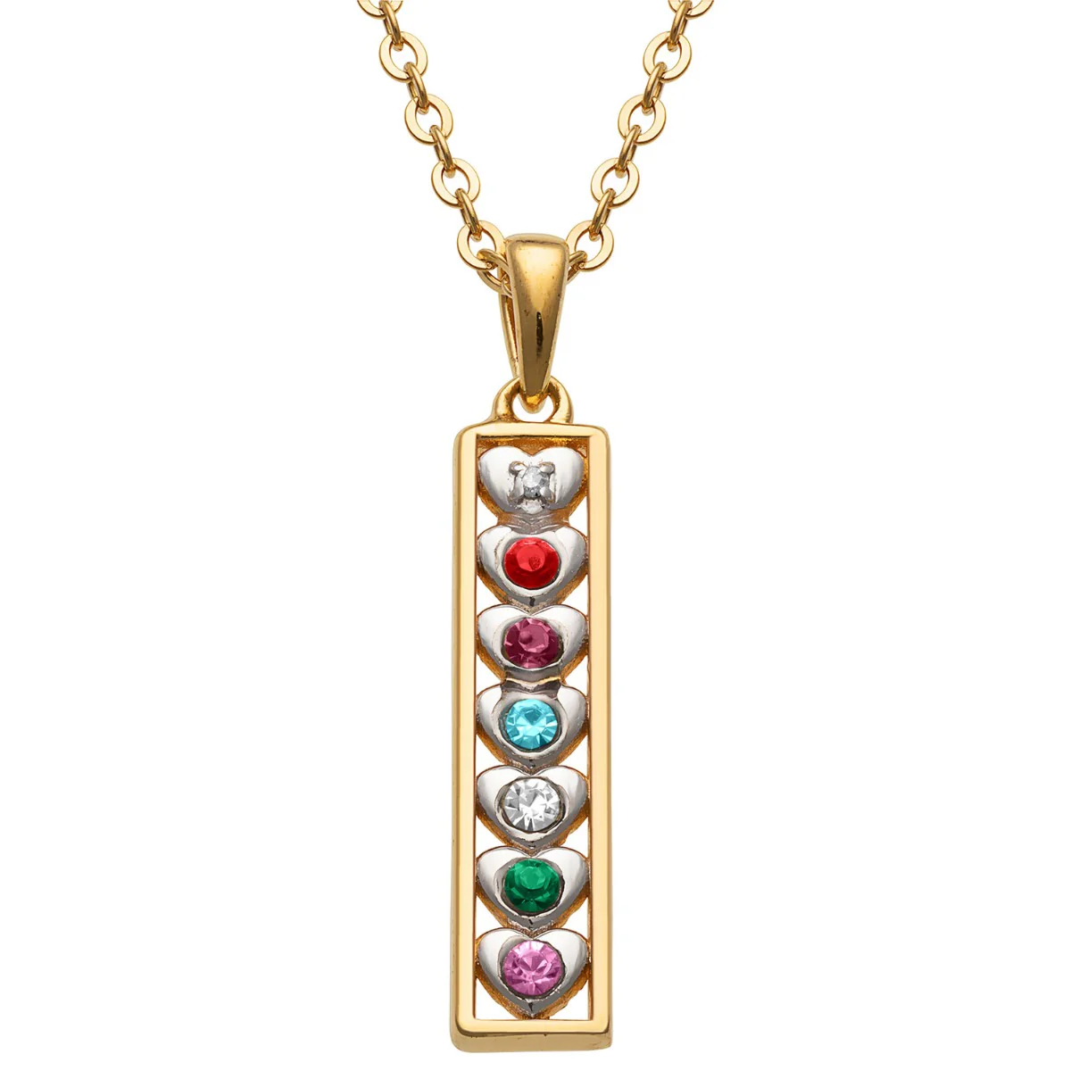 Two-Tone Plated Family Birthstone Heart and Diamond Accent Necklace