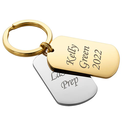 Two Tone Rounded Stainless Steel Dog Tag Key Chain