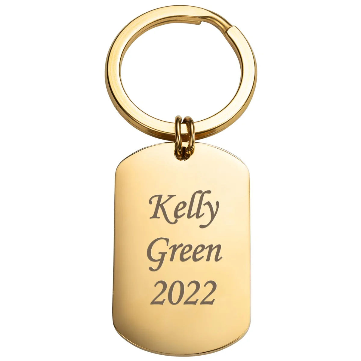 Two Tone Rounded Stainless Steel Dog Tag Key Chain - Image 2