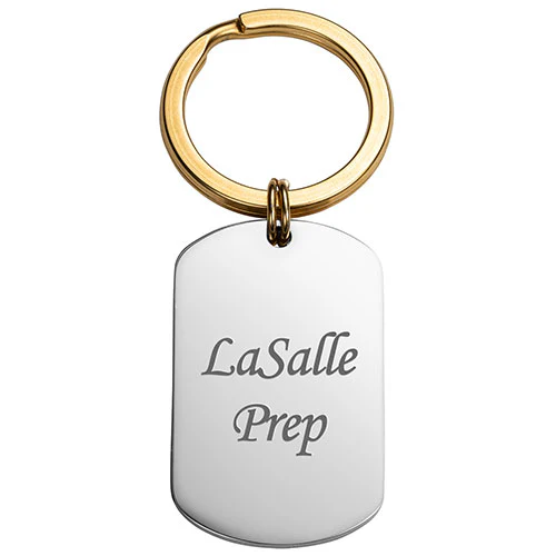 Two Tone Rounded Stainless Steel Dog Tag Key Chain - Image 3