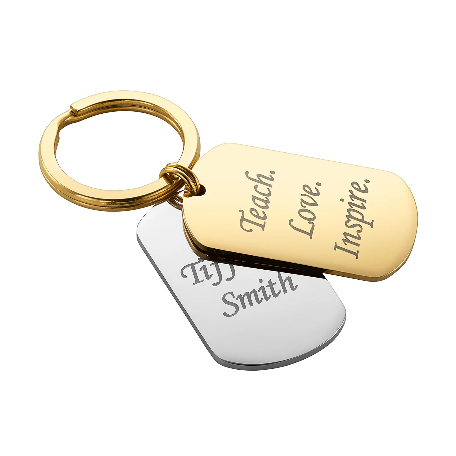 Two Tone Rounded Stainless Steel Dog Tag Key Chain - Image 4