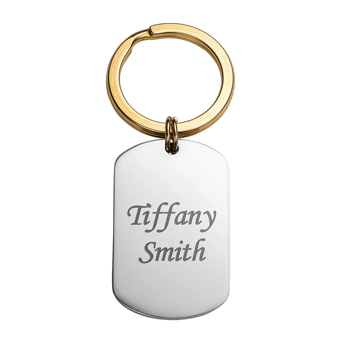 Two Tone Rounded Stainless Steel Dog Tag Key Chain - Image 6