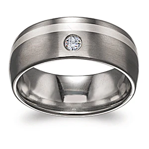 Two-Tone Titanium and Sterling Silver Inlay Band with CZ - 8mm