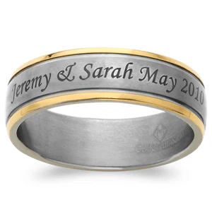 Two-Tone Titanium Top-Engraved Message Wedding Band