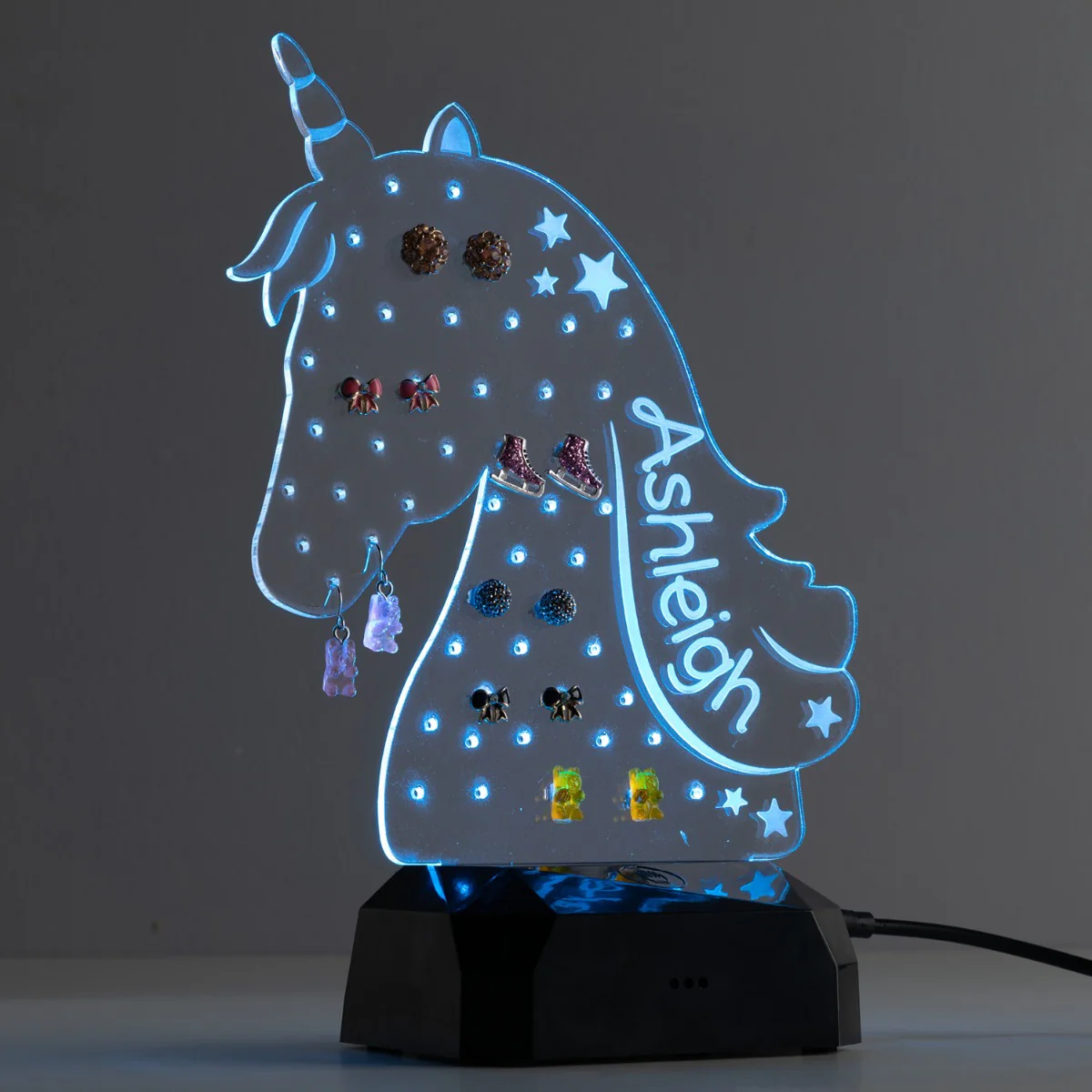 Unicorn Personalized Earring Holder Acrylic LED Night Light - Image 2