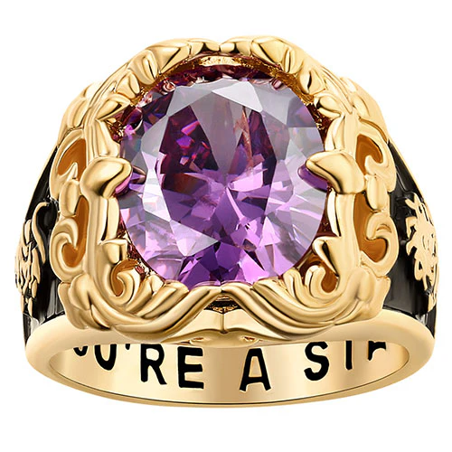 Unisex 14K Gold Plated Art Nouveau Vintage Birthstone Class Ring