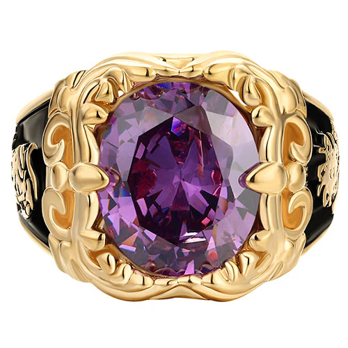 Unisex 14K Gold Plated Art Nouveau Vintage Birthstone Class Ring - Image 2