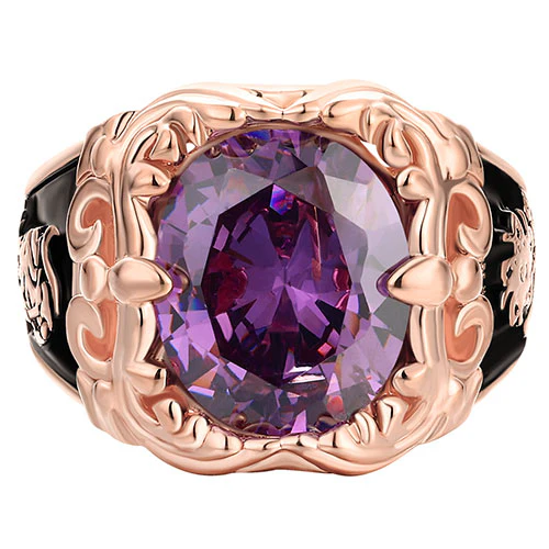 Unisex 14K Rose Gold Plated Art Nouveau Vintage Birthstone Class Ring - Image 2