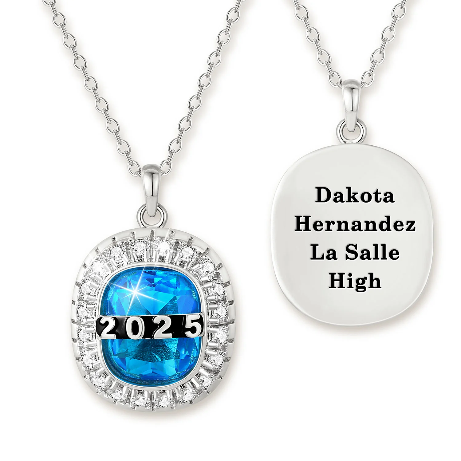 Unisex CELEBRIUM Cushion Birthstone and CZ Personalized Graduation/Class Necklace