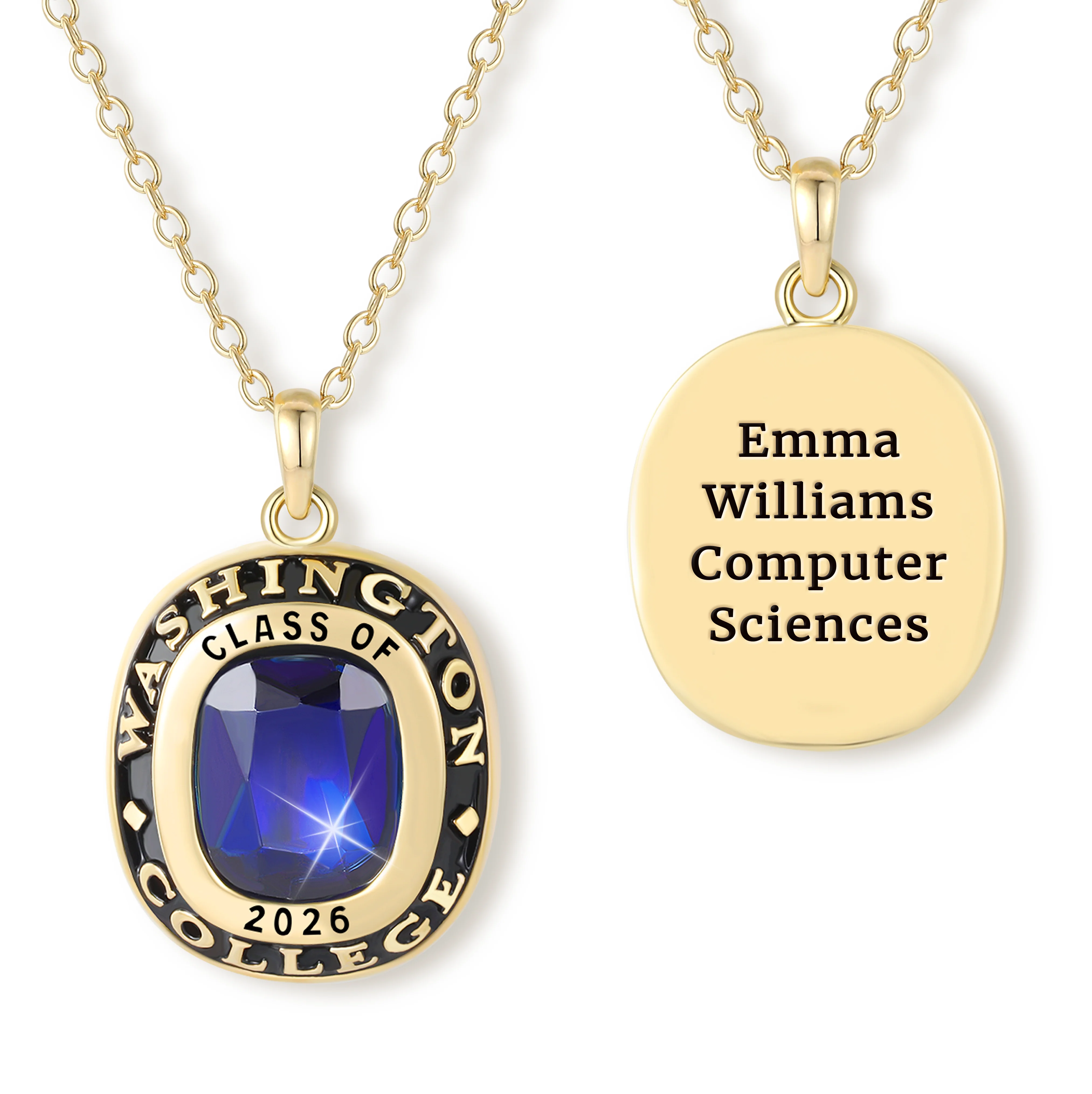 Unisex Gold CELEBRIUM Cushion Birthstone  Personalized Graduation/Class Necklace