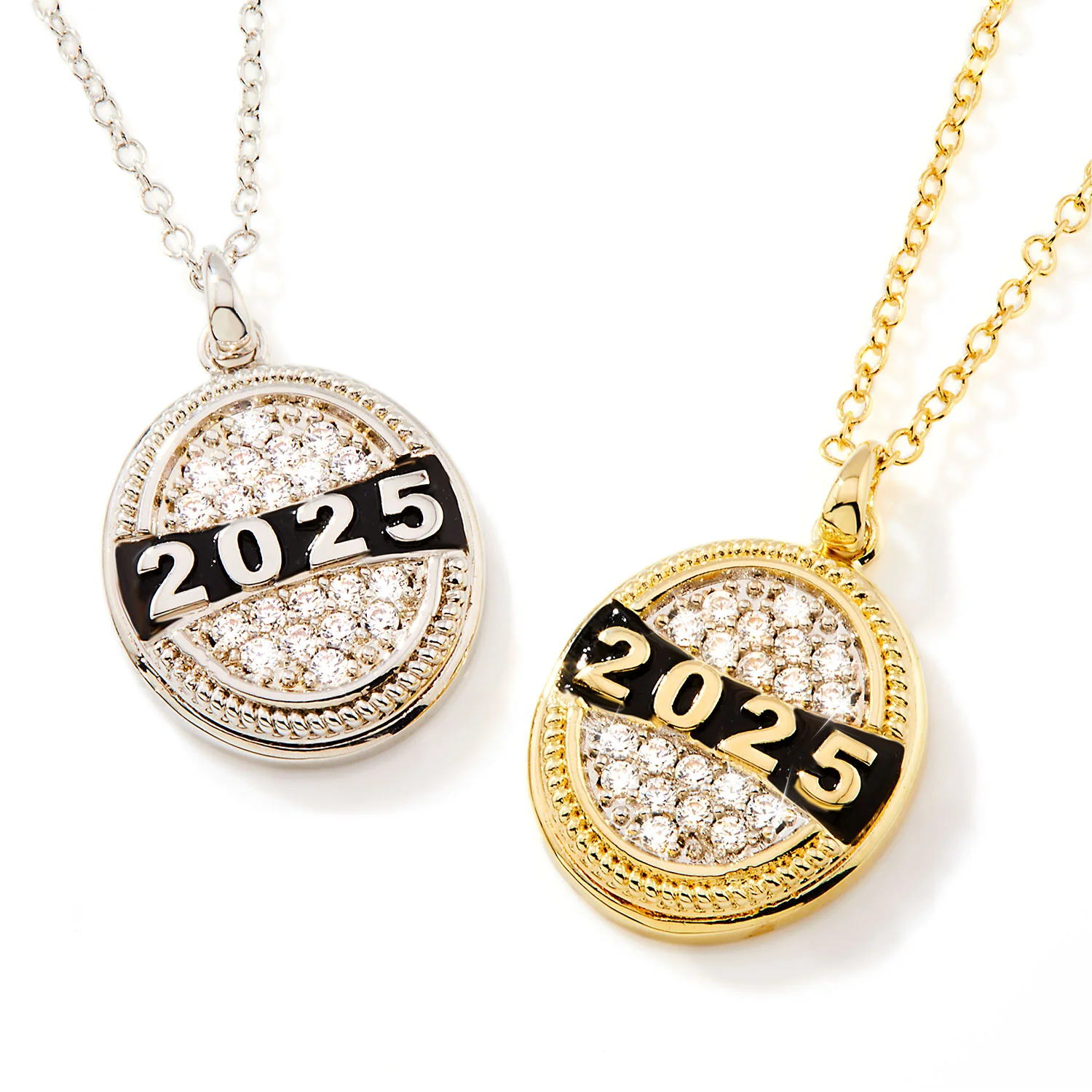 Unisex Gold CELEBRIUM Year and Pave CZ Oval Personalized Graduation/ class necklace - Image 2