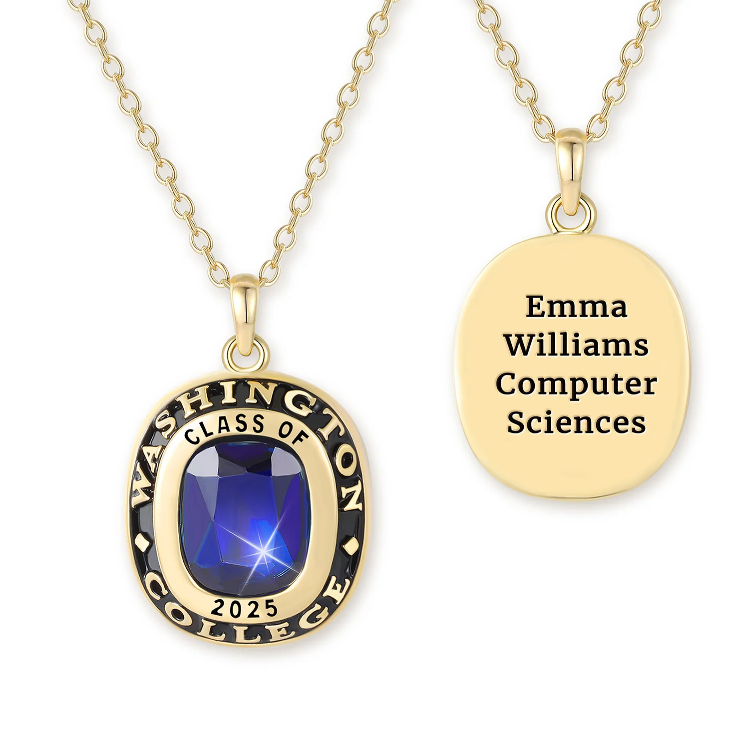 Unisex Gold over Sterling Cushion Birthstone  Personalized Graduation/Class Necklace