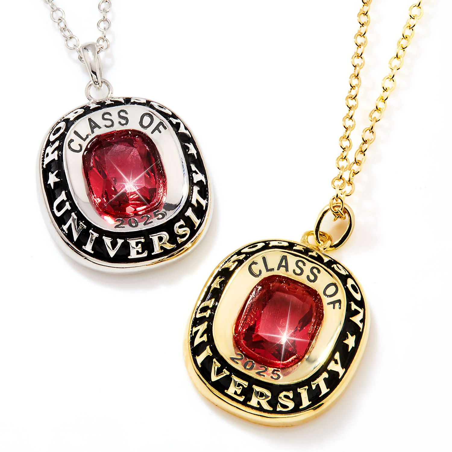 Unisex Rose Gold over Sterling Birthstone Double Row Personalized Graduation/Class Necklace - Image 2
