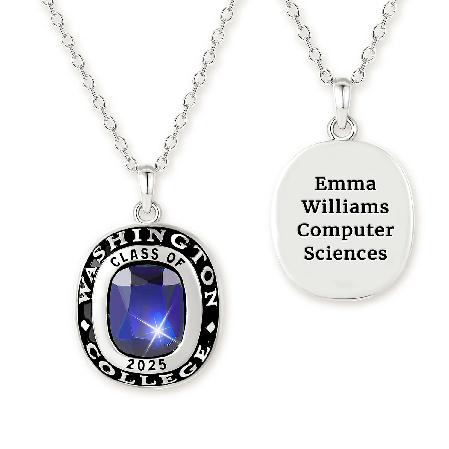 Unisex Sterling Silver Cushion Birthstone  Personalized Graduation/Class Necklace