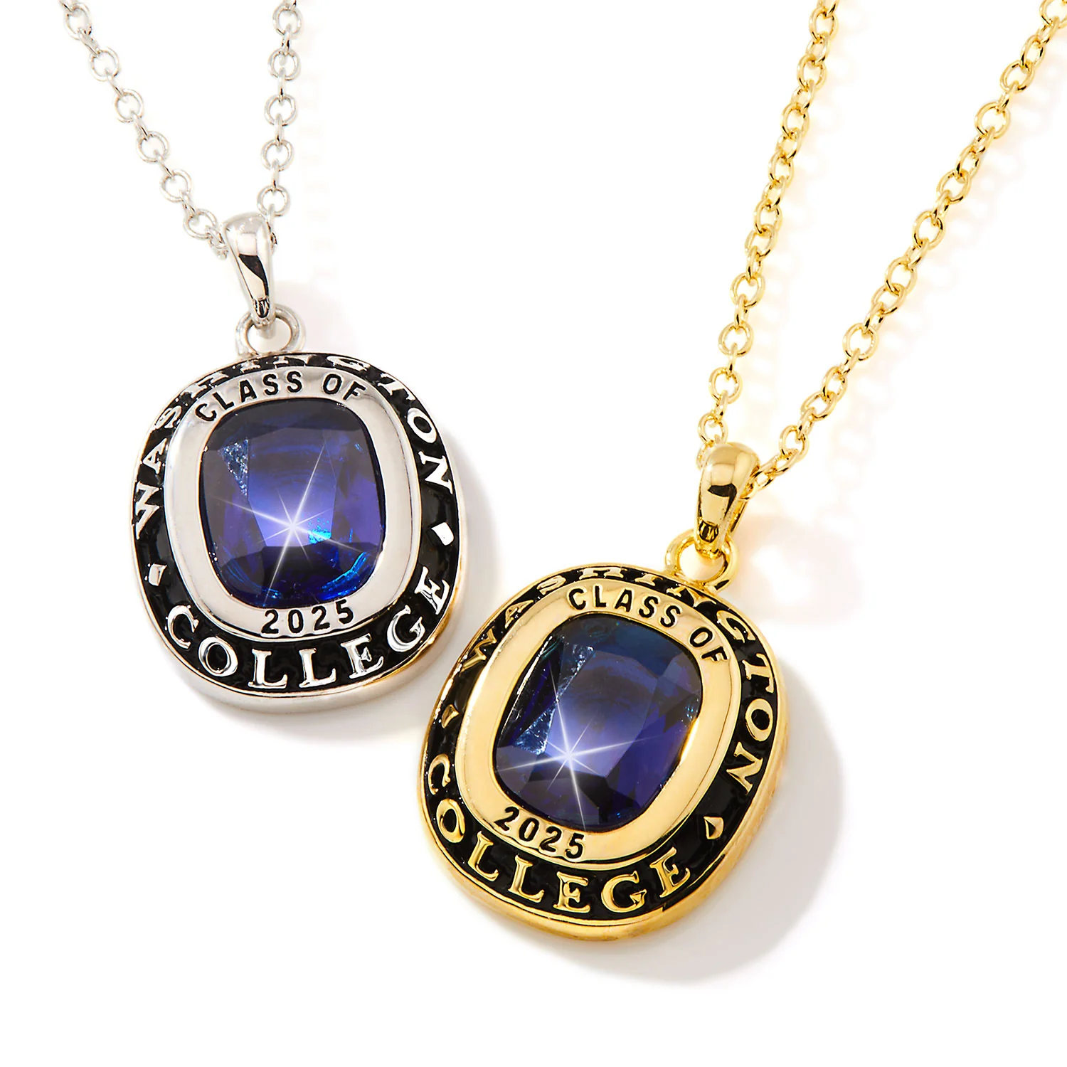 Unisex Sterling Silver Cushion Birthstone  Personalized Graduation/Class Necklace - Image 2