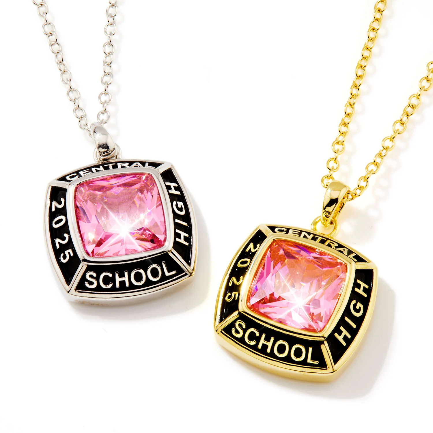 Unisex  Sterling Silver Square Birthstone Personalized Graduation/Class Necklace - Image 2