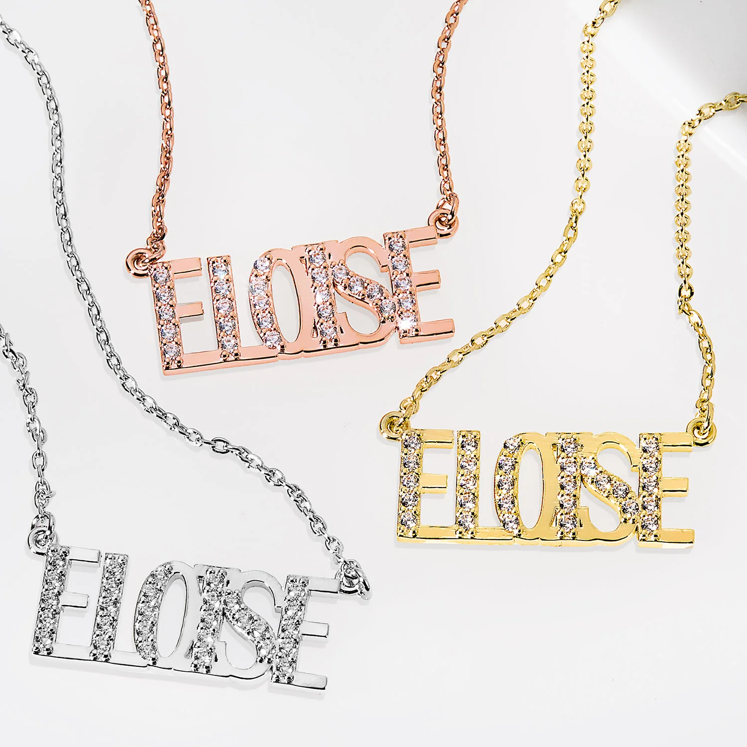Uppercase CZ Name Plaque Necklace