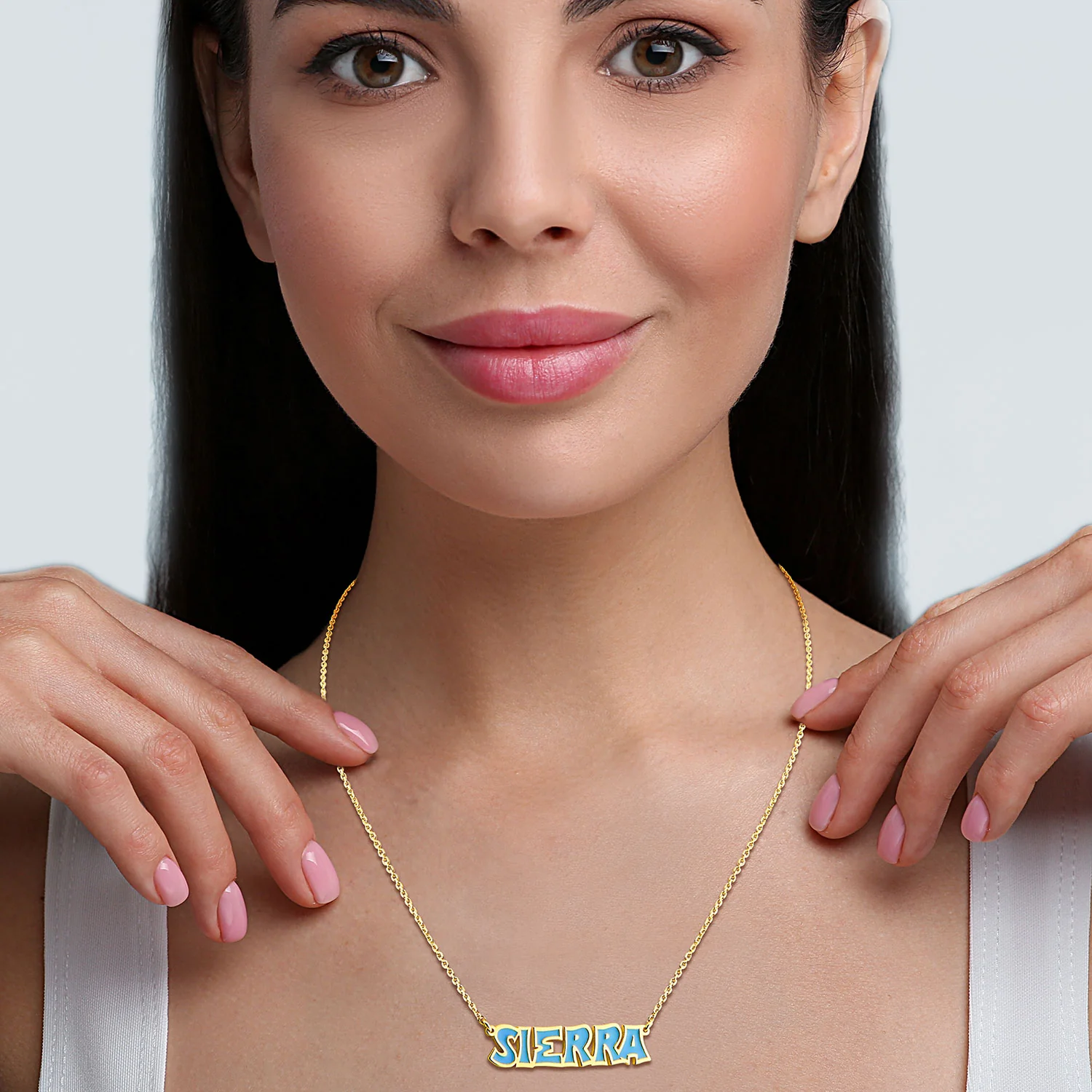 Uppercase Graffiti Font Enamel Name Necklace - Image 3