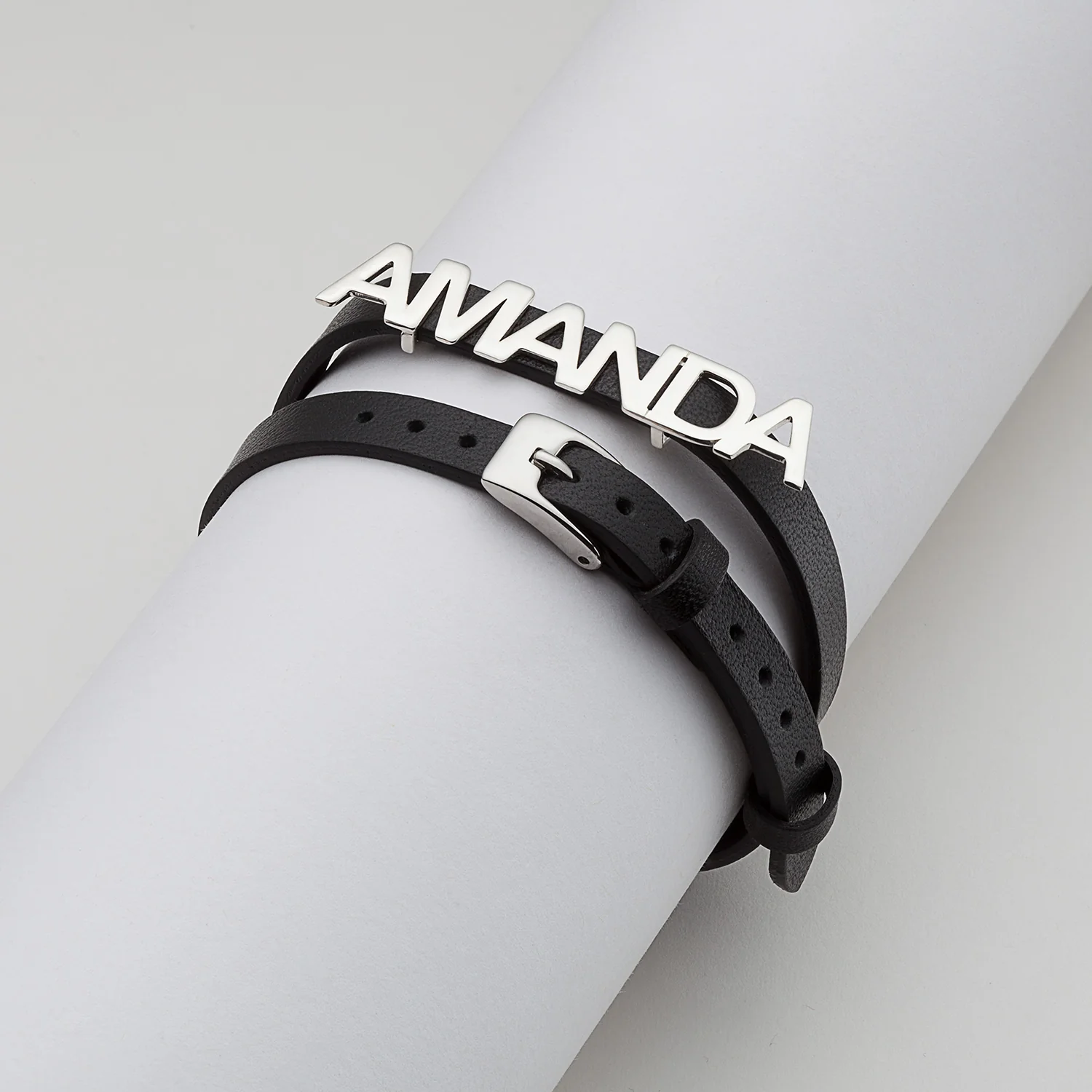 Sterling Silver Uppercase Name Leather Wrap Bracelet and Choker - Image 3