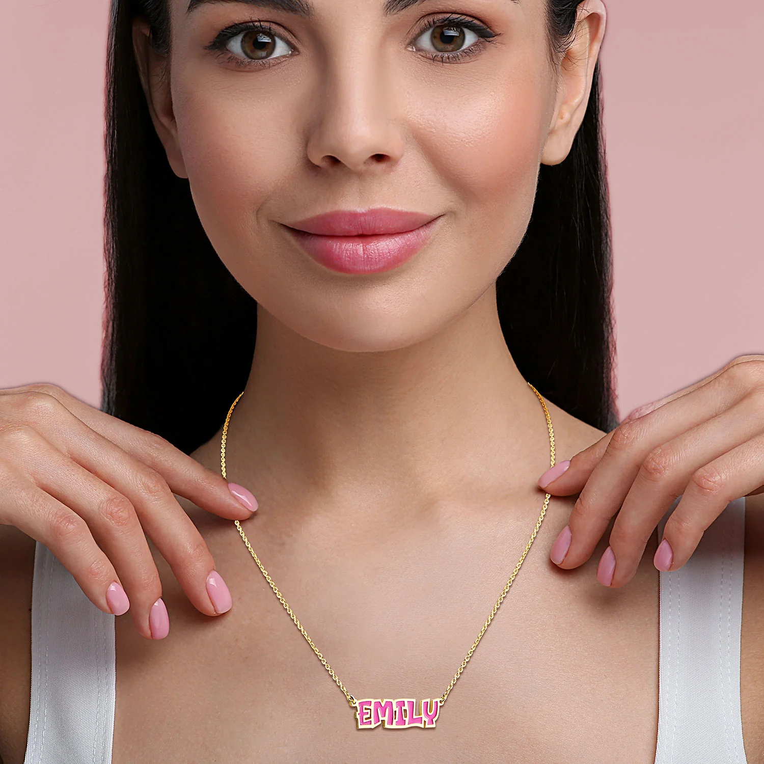 Uppercase Playful Font Enamel Name Necklace - Image 3